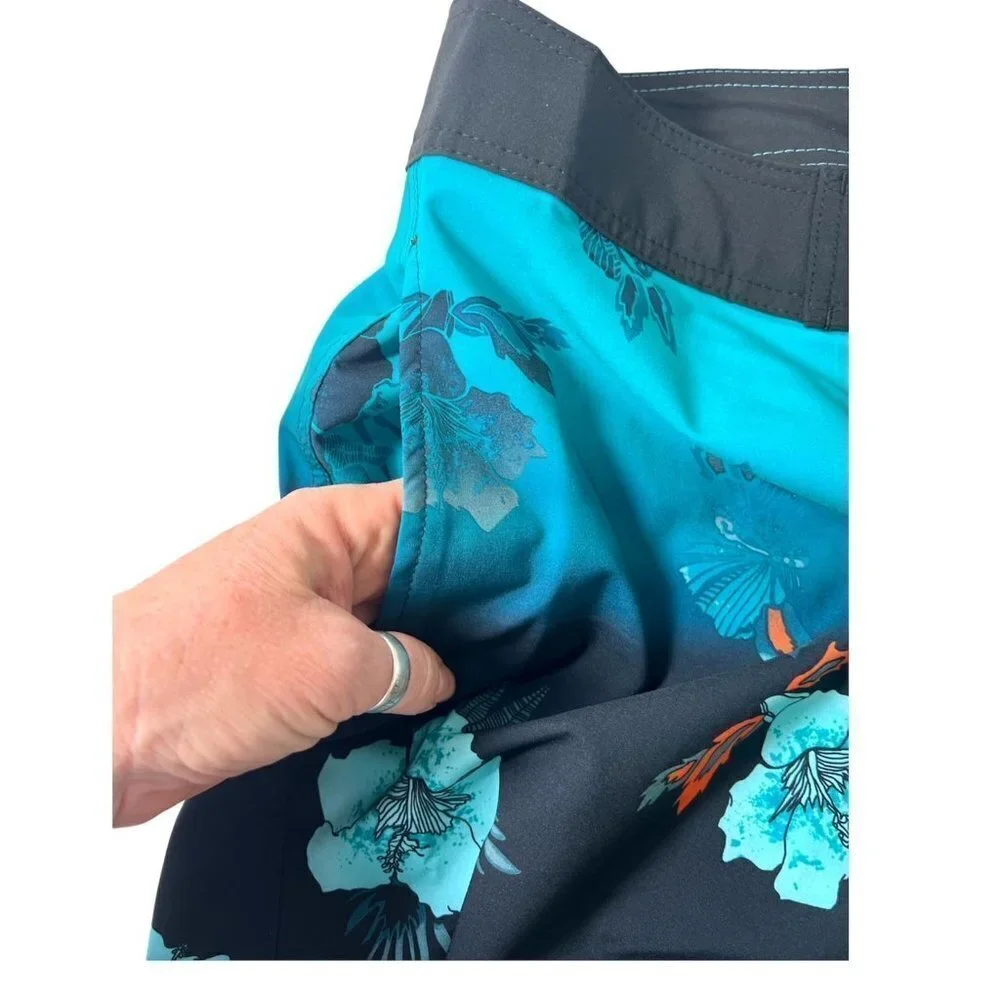 Burnside Mens Blue Tropical Pockets Long Board Shorts Swimwear Sz 32 New
